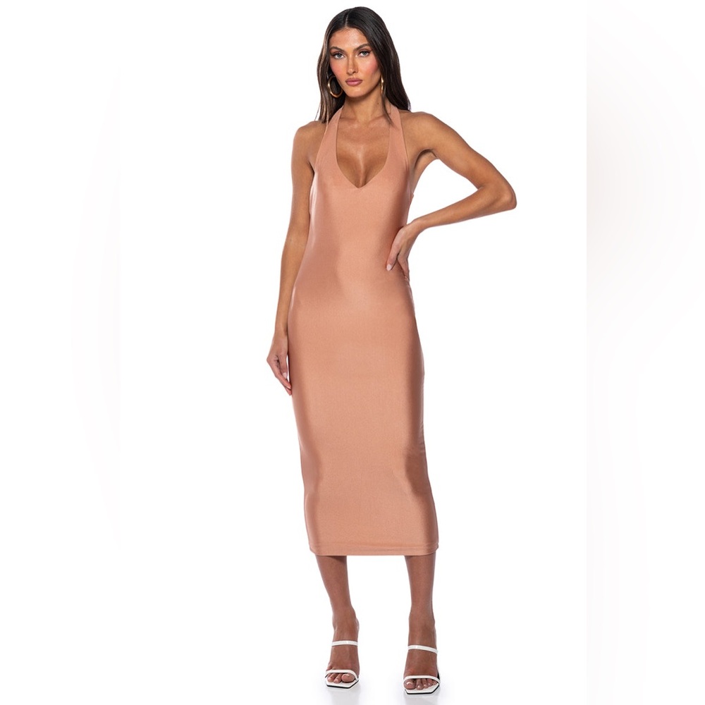 PAXTON DISCO HALTER NECK MIDI
DRESS